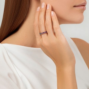 Eternity Rainbow Sapphire Ring / 14k Rose Gold Ring / Multi-Color Sapphire Half Band / Fine Jewelry / Birthday Gift