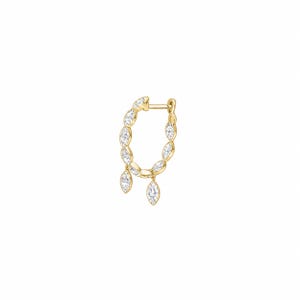 Marquise Diamond 14K Gold Forward Angle Hoop Earring, Invisible Set Dangle Hoop, Cartilage Lobe Luxury Earring, Cushionbluellc