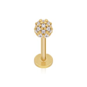 14k Gold Pave Dome Diamond Piercing, Diamond Ball Straight Piercing, Party Wear Jewelry, (daith, rook, cartilage, eyebrow) Piercing.