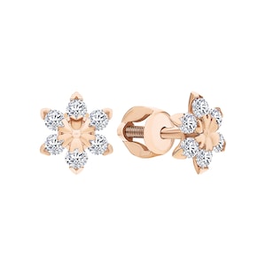 Stud de flor de diamantes de oro de 14K, pendiente de flor de diamantes, pendiente minimalista delicado, perno prisionero de tornillo, regalos para ella.