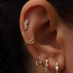 14K Gold Marquise Diamond Piercing, Cluster Crown Cartilage Stud Piercing, Tragus Ear Stud, Helix Jewelry, Gifts For Her