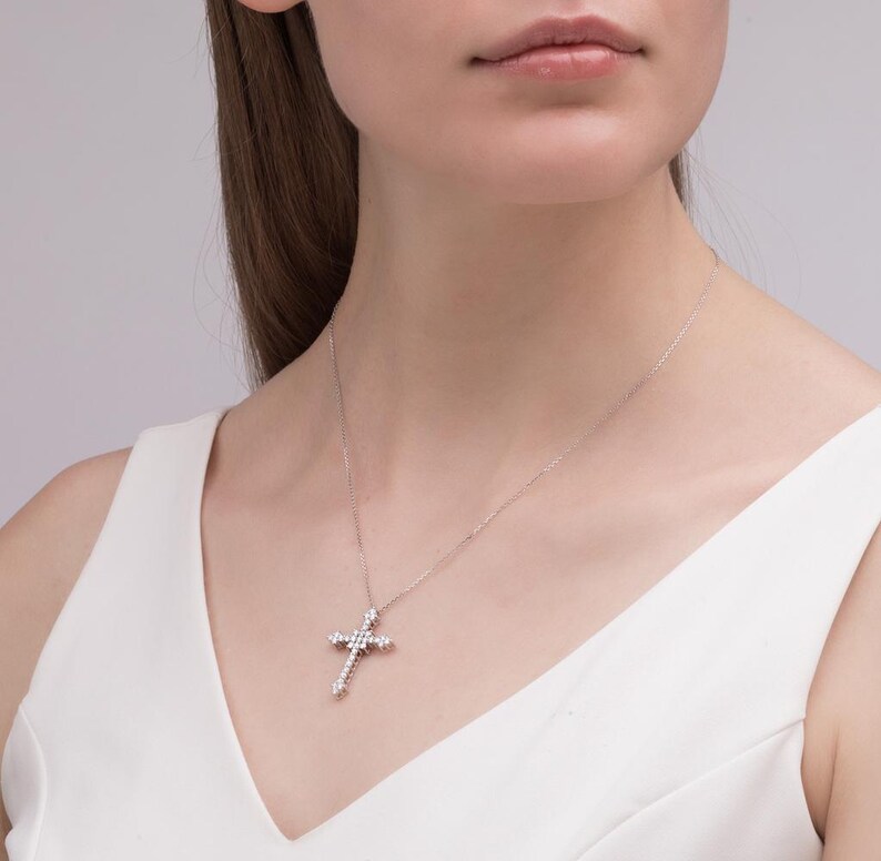 Diamond Cross Necklace 14K White Gold Diamond Cross Pendant, Men's