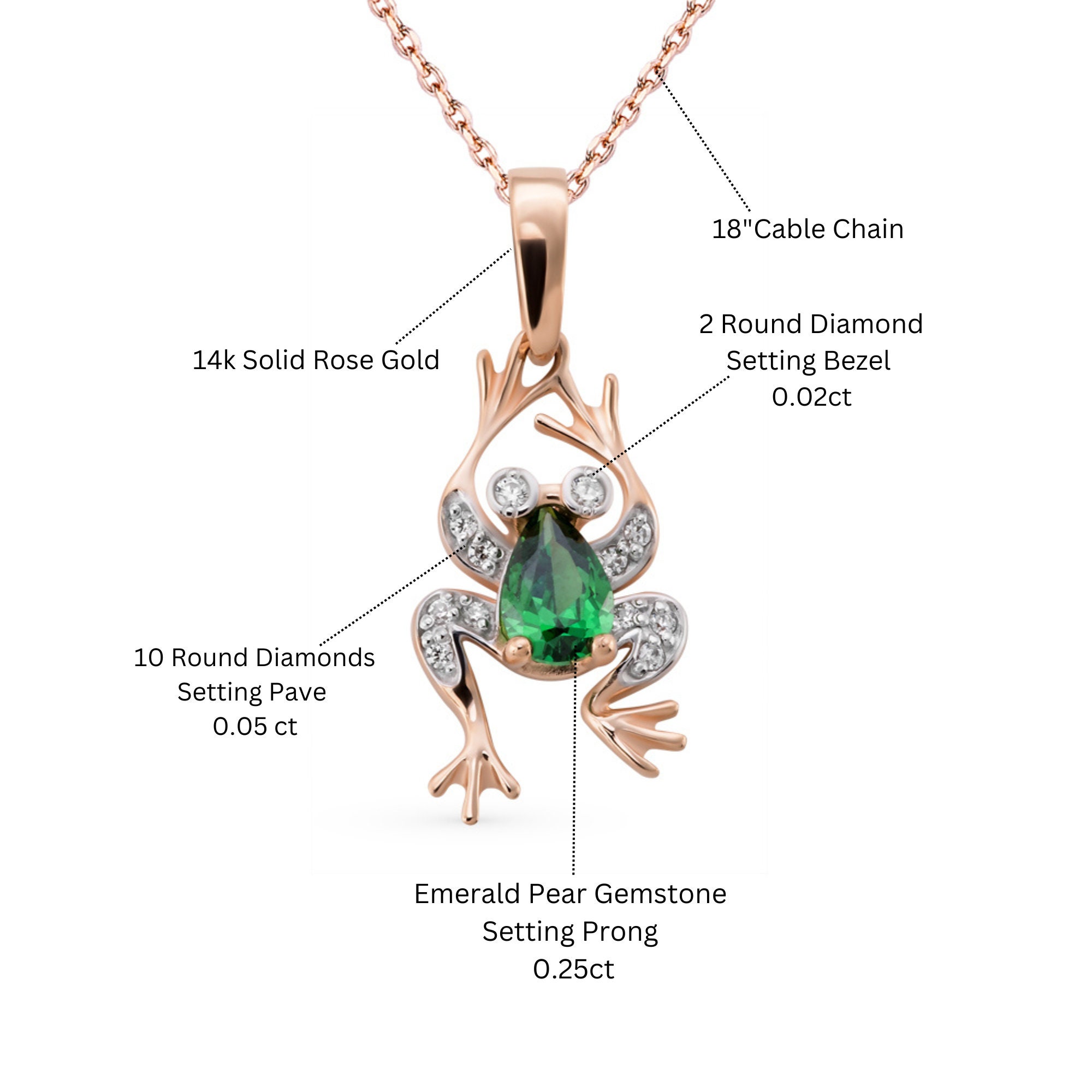 Jump Frog Necklace , 14K Gold Frog Diamond Necklace 18
