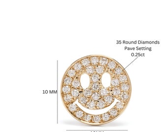 Buy 14k Gold Happy Face Diamond Stud Earring, Smiley Emoji