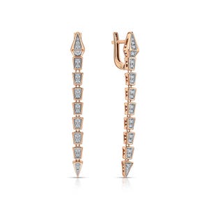 14k Gold Snake Long Hoop Earrings – Elegant Diamond Geometric Dangle Earrings – Modern Fine Earring - Serpenti Viper Jewelry - Gift for Her