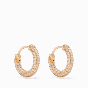 Pendiente de aro con micro pavé | Pendientes Huggies con pavé grueso en oro de 14 quilates | Pendiente de diamante| Aro minimalista| Regalo de boda| Elegante regalo de aro brillante para ella