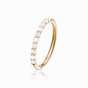 Opal Hoop Earring | 14k Gold Hoop with Opal Accent | Dainty Gemstone Earring | Minimalist Opal Hoop for Woman | Cushionbluellc Jewels.