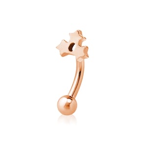 Barra de banana com cluster de estrela tripla em ouro maciço 14K. Piercing Rook e Daith, emenda de hélice de cartilagem 8 mm, barra curva extravagante, presente para ela.