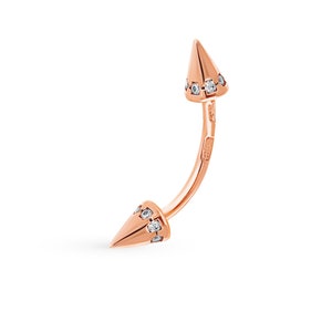 14k Gold Diamond Spike Eyebrow Piercing, 16g Curved barbell, Cartilage Earring, Cone Rook Daith Barbell, Body jewelry,