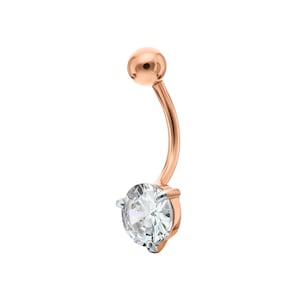 14K ゴールド ラウンド ダイヤモンド ベリー リング、カーブ フローティング へそリング、ベリー ピアス、バーベル ボディ ピアス、彼女へのギフト。