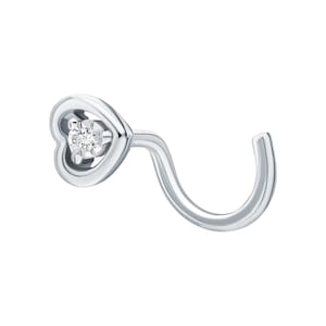 Tiny Heart Shape Nose Pin, Diamond Heart Nose Ring, 14K Gold Nostril Piercing, Cartilage Earring, Gift For Her.
