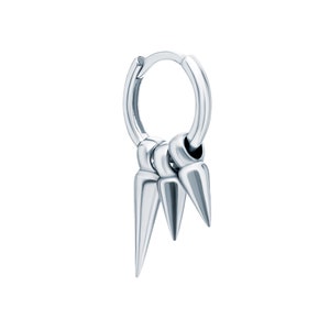 Brinco de argola com três pontas | Argola Punk Pendente de Ouro 14k | Brinco com pingente de espiga ousado | Joias Punk Minimalistas | Moda urbana masculina | Presente para ela.