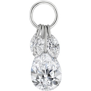 Teardrop Diamond Charm, Three Marquise Cluster Charm, White Gold Jewelry Accent, Solid Gold Gem Drop Charm, Cushionbluellc Jewels.