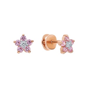 Semental de flor de morganita de oro de 14K, pendiente de diamantes de racimo de flores, semental minimalista, regalo para mujeres, regalo del Día de la Madre