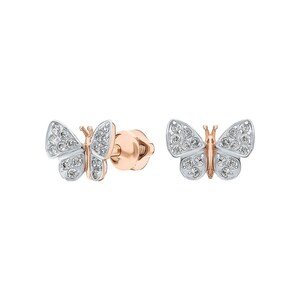 Butterfly Diamond Stud Earrings, Dainty 14K Gold Butterfly Earrings, Sparkly Nature-Inspired Jewelry, Minimalist Diamond Gift for Her.