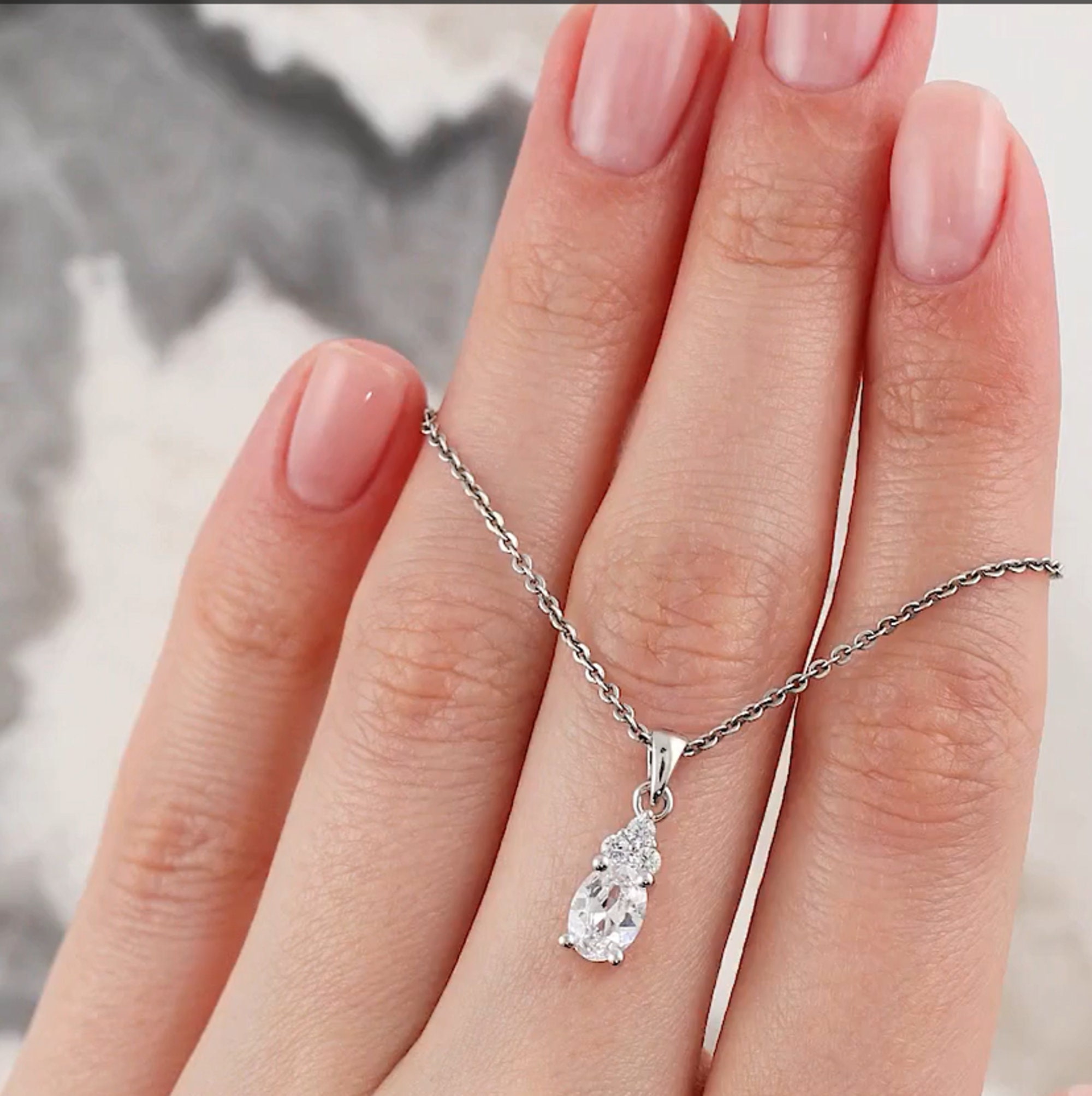Oval Cut Diamond Necklace, 14k Gold Solitaire Pendant, Pear
