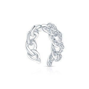 14k White Gold & Diamond Cuban Link Cuff, Open Ear Cuff,  No Piercing, Cartilage Cuff Earring, Handmade Gift For Her.