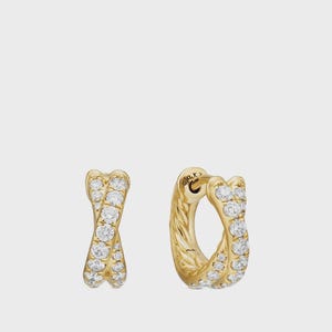 14K Gold Diamond Crossover Hoop Earrings, Petite Gold Huggies Hoop, Pave Set Diamond Huggies, Elegant Everyday Earrings, Gift for Her.