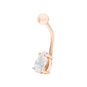 Diamante em forma de lágrima em ouro maciço 14K, piercing de umbigo em forma de pera e diamante, joia para piercing corporal, joia para umbigo em ouro rosa, presente para ela.