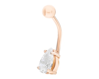 14K Solid Gold Teardrop Diamond, Pear Diamond Navel Piercing, Body Piercing Jewelry, Rose Gold Belly Button Jewelry, Gift For Her.