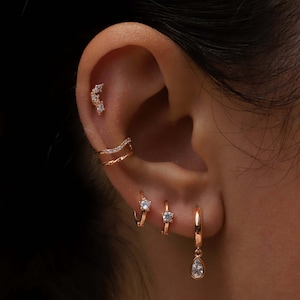 14K Gold Marquise Diamond Piercing, Cluster Crown Cartilage Stud Piercing, Tragus Ear Stud, Helix Jewelry, Gift For Women.