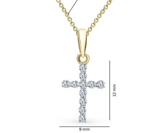 Peora 14K Yellow Gold Diamond Cross & Ribbon Heart Pendant Necklace For Women – Genuine Diamond Gift