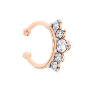 Septum de herradura-Pendiente Daith de oro de 14k- Pendiente de tabique de diamante-Pendiente de caracola-Piercing de hélice-Aro de nariz mínimo- Joyería corporal.