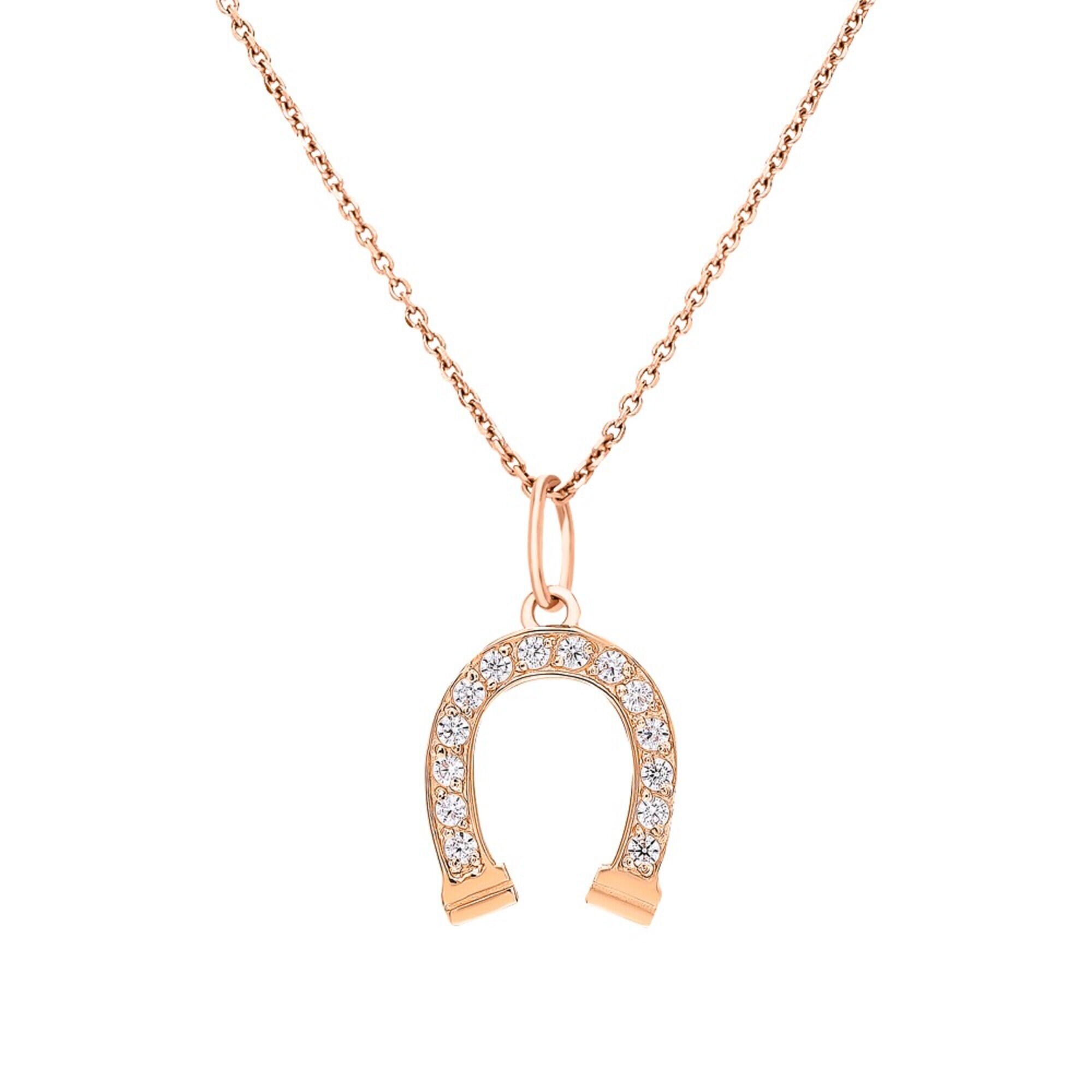 14k Yellow Gold Horseshoe Pendant With Diamonds - Good Luck Charm Necklace, Handcrafted In USA