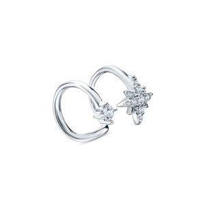 Manguito de oreja de diamantes North Star, puño de doble envoltura de oro de 14 quilates, pendiente de caracola de estrella de 2 bandas, joyería de dama de honor, regalos para ella.
