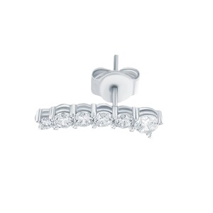 May include: Silver bar earring with a row of clear round cubic zirconia stones.