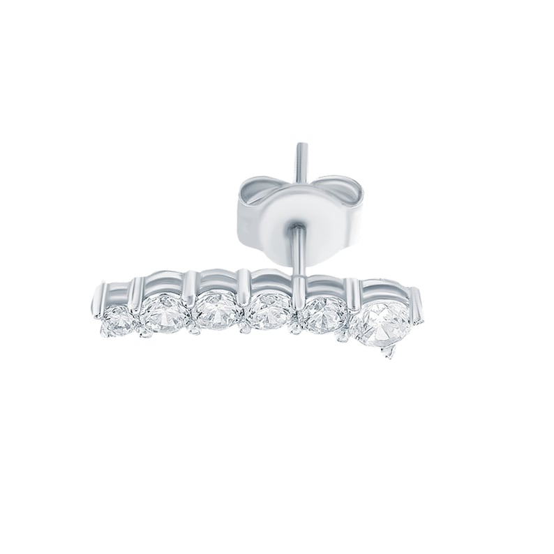 May include: Silver bar earring with a row of clear round cubic zirconia stones.