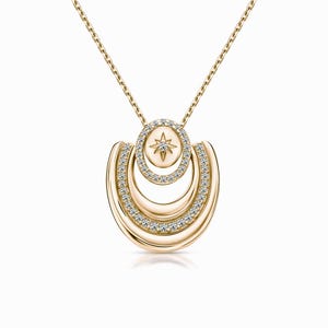 14k Gold Crescent Diamond Necklace | Starburst Pendant Round Diamonds | Solid Gold Moon Layered Necklace | Dainty Celestial Jewelry Gift.