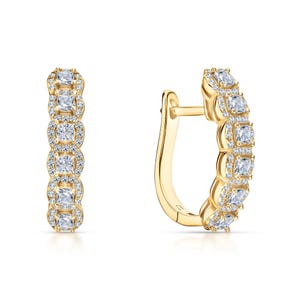 14k Gold Princess Cut Diamond Hoop Earrings | Prong Set Huggies for Women | Minimalist Luxury Fashion Gift | Bold Cushionbluellc Jewels.