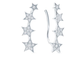 14k Gold Star Ear Climber Earrings ,Climber Crawler Cuff, Diamond Cuff Earring, Climbing Stars, Personalized Gift.