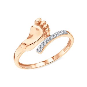 14K Gold Baby Footprint Ring | Diamond Accent Mom Jewelry | Newborn Keepsake Ribbon | Unique Mother Gift | Baby Shower Fine Jewelry.