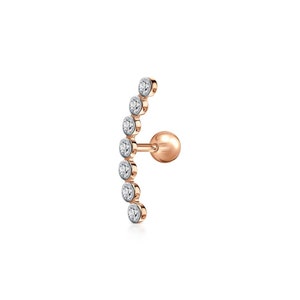Curved Solitaire Arc Piercing, 14K Gold Bezel Diamond Tragus Piercing, Cartilage Helix Piercing, Labret Cluster Earring.
