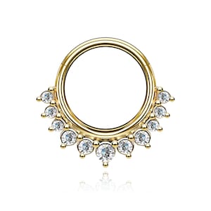 Argola Daith em ouro maciço 14K | Anel de septo com clique de diamante | Piercing Concha e Hélice 16g | Joias delicadas para cartilagem | Presente de luxo para ela.