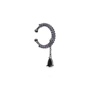 Orecchino a polsino in oro nero 14k con pietra preziosa nera pendente | Orecchino gotico non forato | Gioielli con accenti per orecchie in ametista | Pezzo originale e audace.