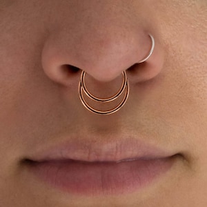 Argola de segmento articulado de círculo duplo, anel de septo clicker de lua 16G, elegante piercing de cartilagem em hélice de ouro 14K, anel de nariz, presente para ela.