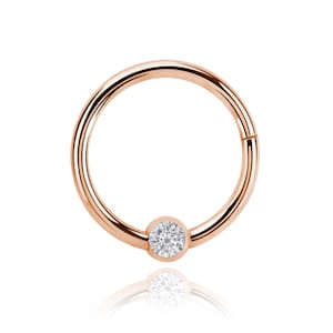 14K Gold Diamond Daith Earring, Bezel Diamond Septum Hoop, Hinged Lock Piercing, Solitaire Clicker, Conch Earring, Nose Hoop, Gifts For Her.