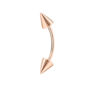 14k Solid Gold  Spike Eyebrow Piercing. 16g  Curved barbell, Cartilage Earring, Cone Rook Daith Barbell. Body jewelry.