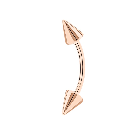 14k Solid Gold Spike Eyebrow Piercing. 16g Curved Barbell
