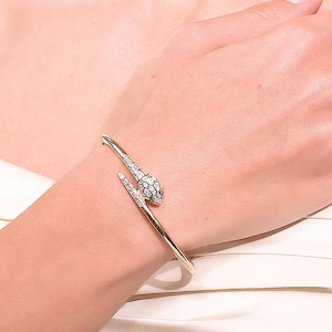 Gold Snake Diamond Bangle Bracelet – Emerald Eyes Serpent Bracelet Accents Luxury Serpent Jewelry – Elegant Snake Bracelet for Women
