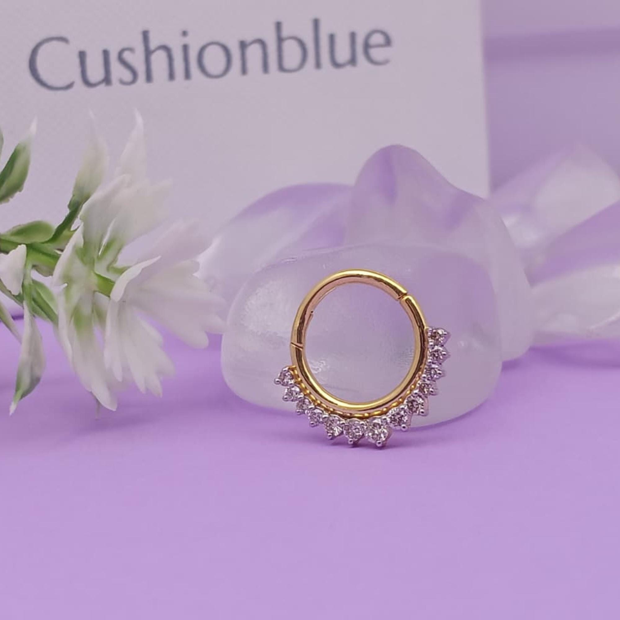 Anello Da Naso E Orecchini Daith In Oro Giallo 14kt – Doppio Cerchio 16G, 8/10/12mm, Con Zirconia