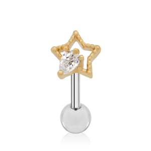 Brinco de diamante de pêra estrela celestial • Brinco de gota de lágrima • Piercing de estrela Hallow minimalista • Presente de piercing de hélice