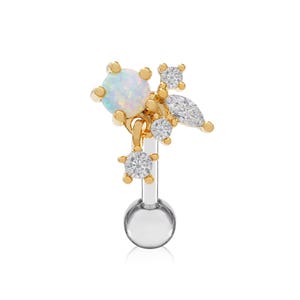 14K Gold Opal Star Crawler Piercing – Dainty Celestial Ear Climber, Cartilage or Helix Earring, Minimalist Opal Jewelry Gift for Her.