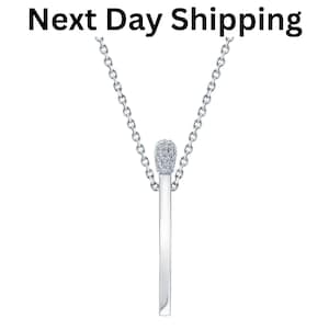 14k White Gold Diamond Match Stick Pendant, Fire Matchstick Charm Necklace, Stick Pendant, Graduation Gift, Gift For Him