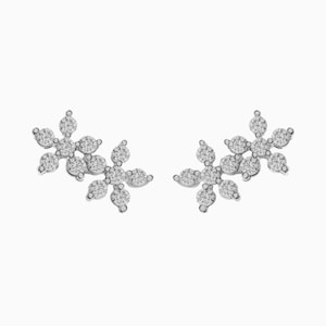 14K Gold Twin Flower Stud, Diamond Flower Earring, Dainty Minimalist Earring, Tiny Floral  Stud, Gift for Women.