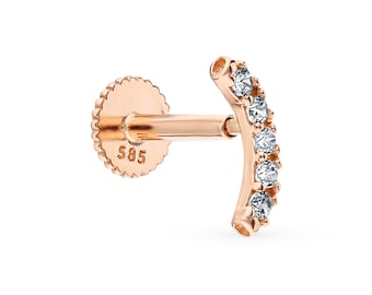 16g 14k Solid Gold Climber Helix Earring , Curved Stud Earring, Cartilage Stud, Conch Piercing ,Tragus Helix Piercing