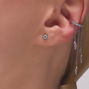 Long Chain Marquise Diamond Ear Cuff, Ear Splint layer Geometric Cuff Earring, 14k Gold Drop Dangle Ear Cuff, Wedding Jewelry, Gift For Her.